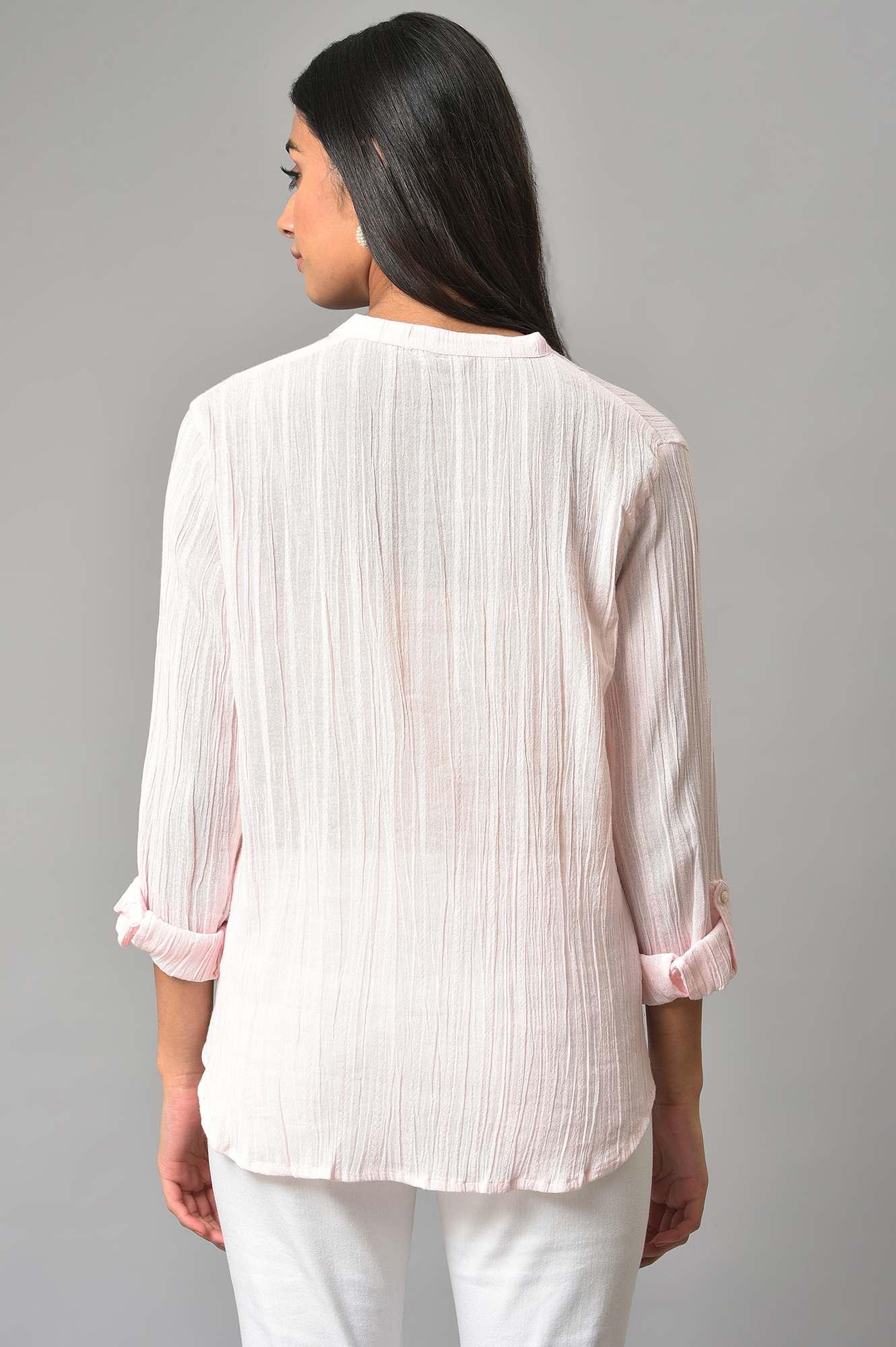 Light Pink Mandarin Collar Top - wforwoman