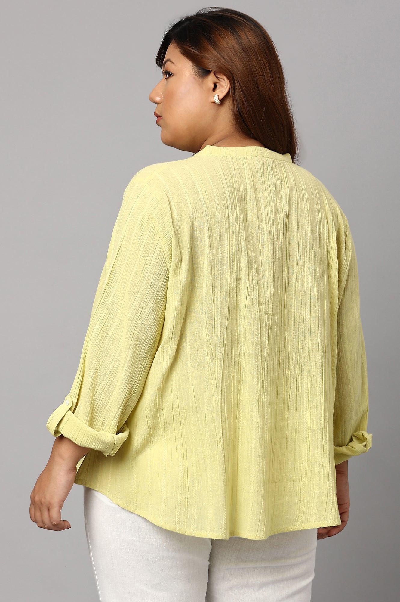 Celery Green Mandarin Collar Plus Size Top - wforwoman