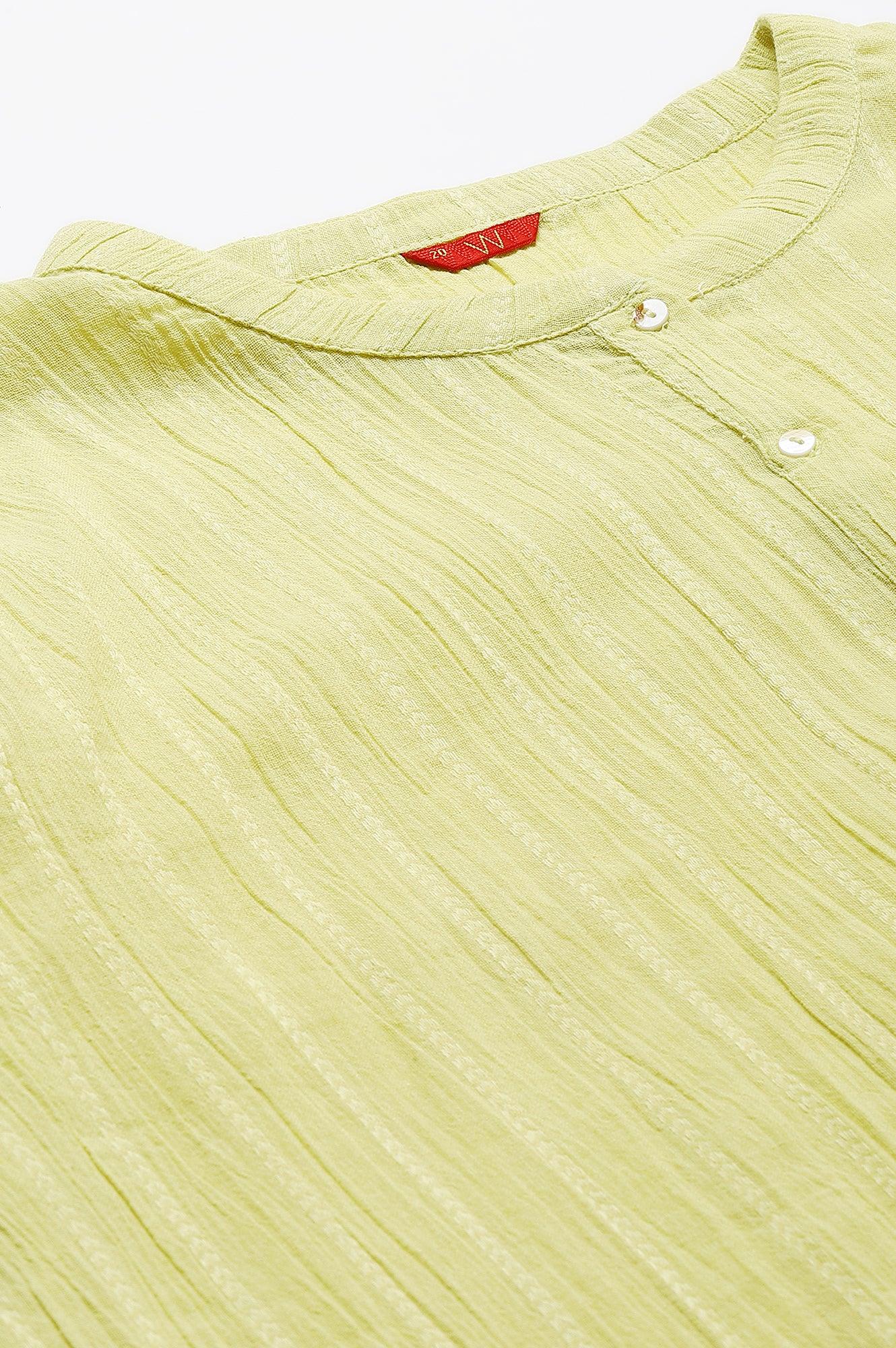 Celery Green Mandarin Collar Plus Size Top - wforwoman