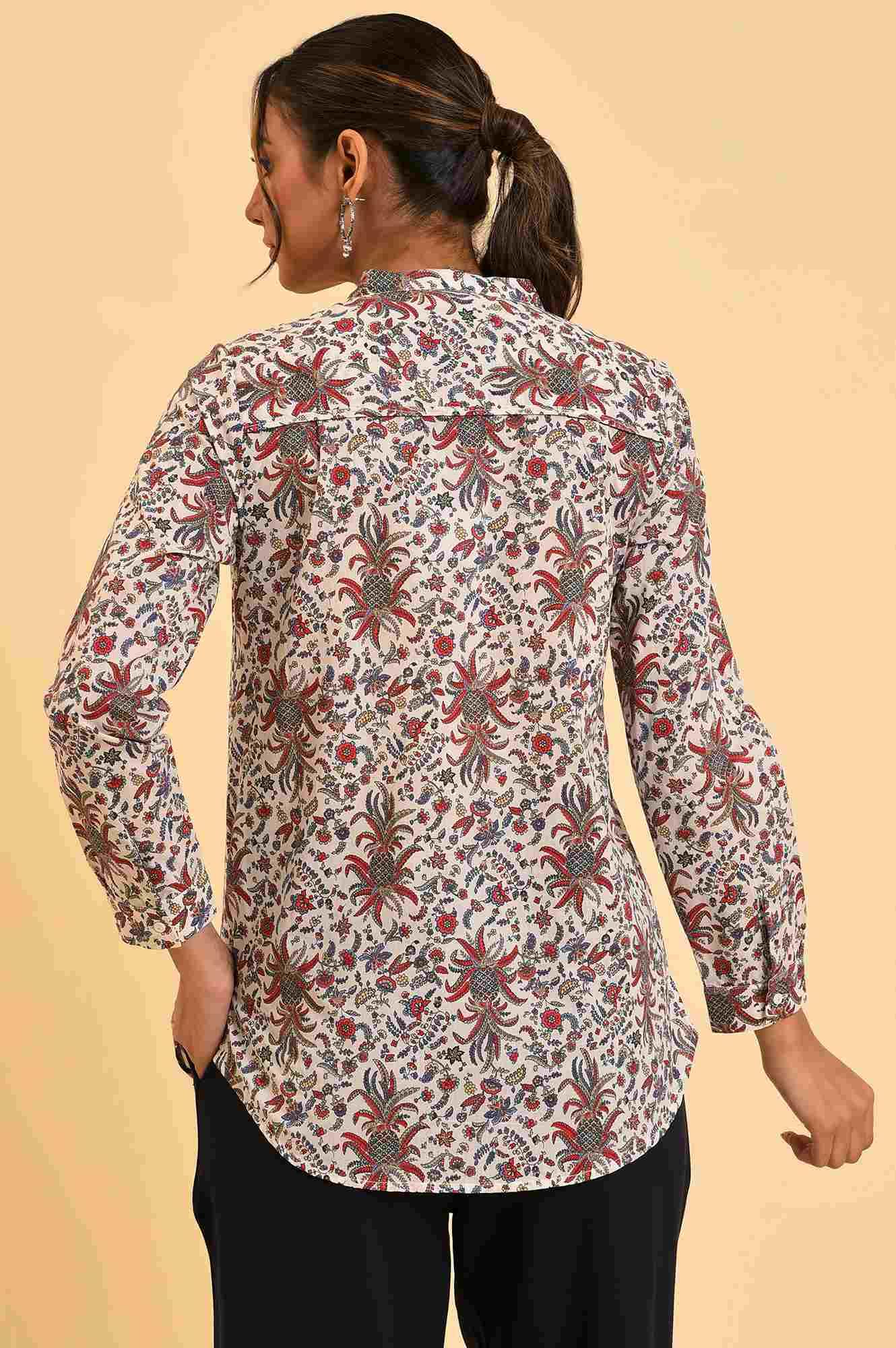Ecru Floral Printed Top - wforwoman