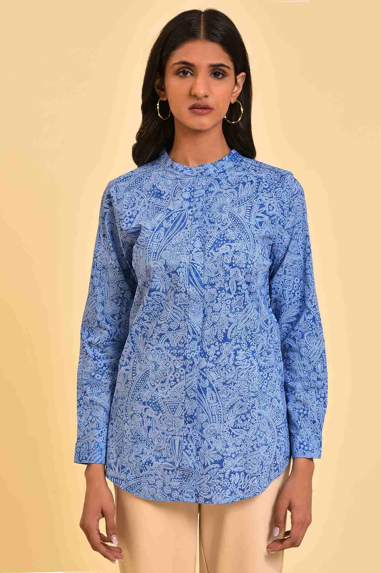 Blue Printed Western Top - wforwoman