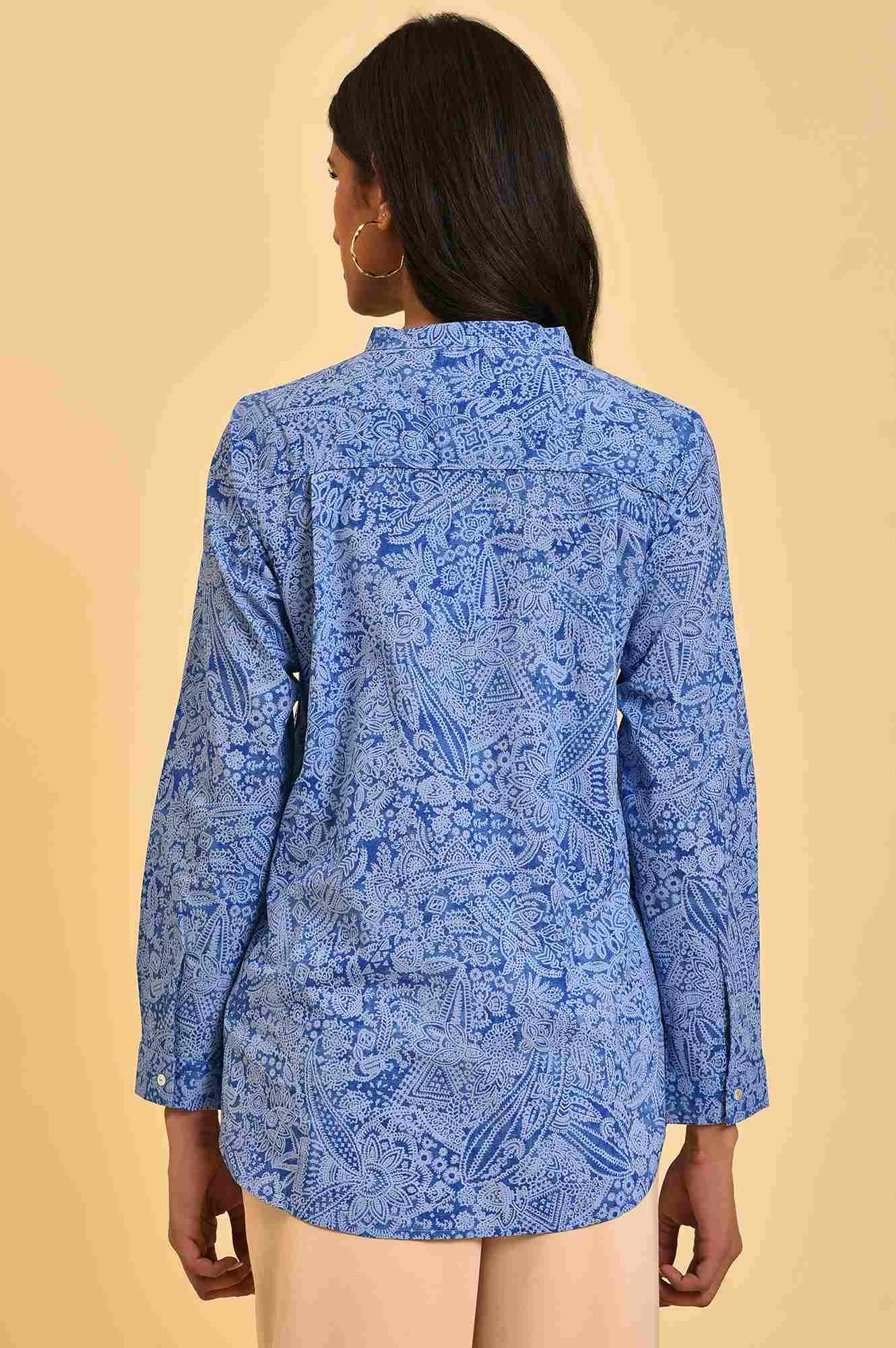 Blue Printed Western Top - wforwoman