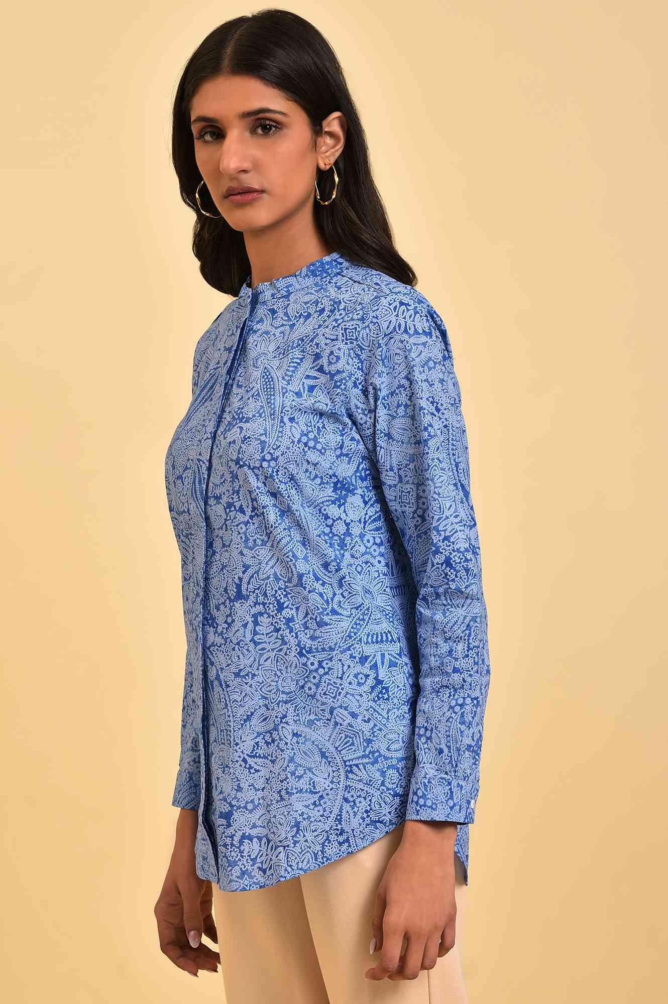 Blue Printed Western Top - wforwoman