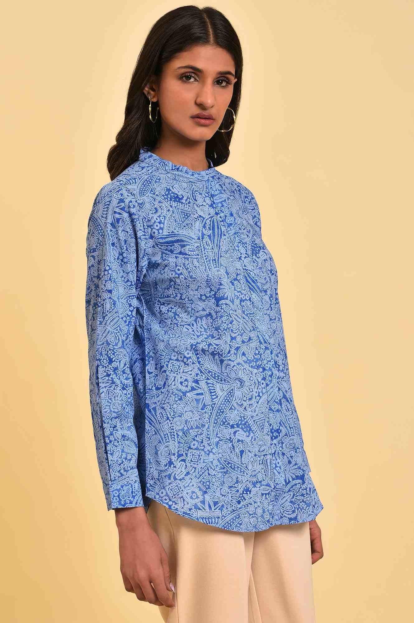 Blue Printed Western Top - wforwoman