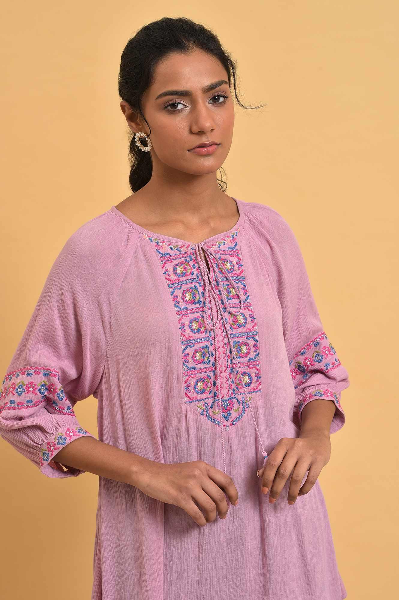 Pink Embroidered Western Top - wforwoman