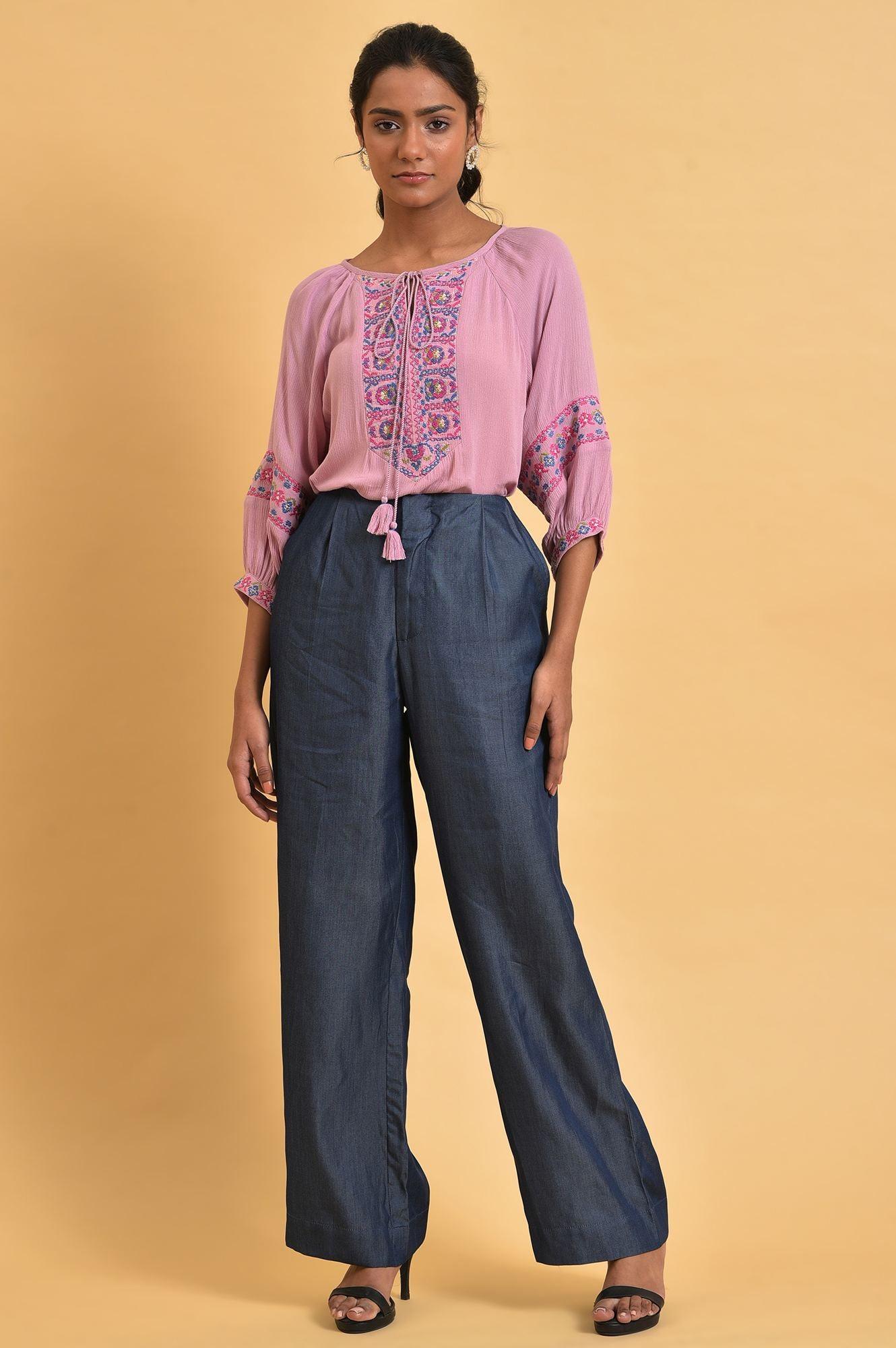 Pink Embroidered Western Top - wforwoman