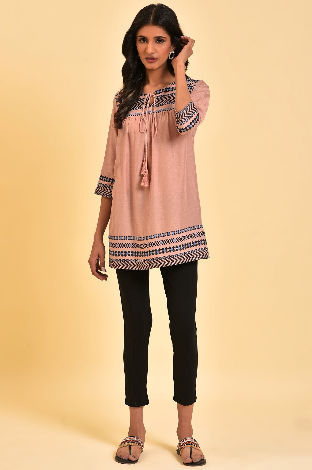 Light Pink Printed Western Top