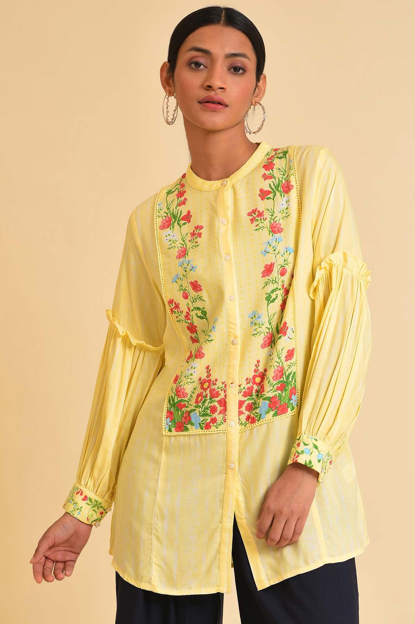 Yellow Floral Printed Top - wforwoman
