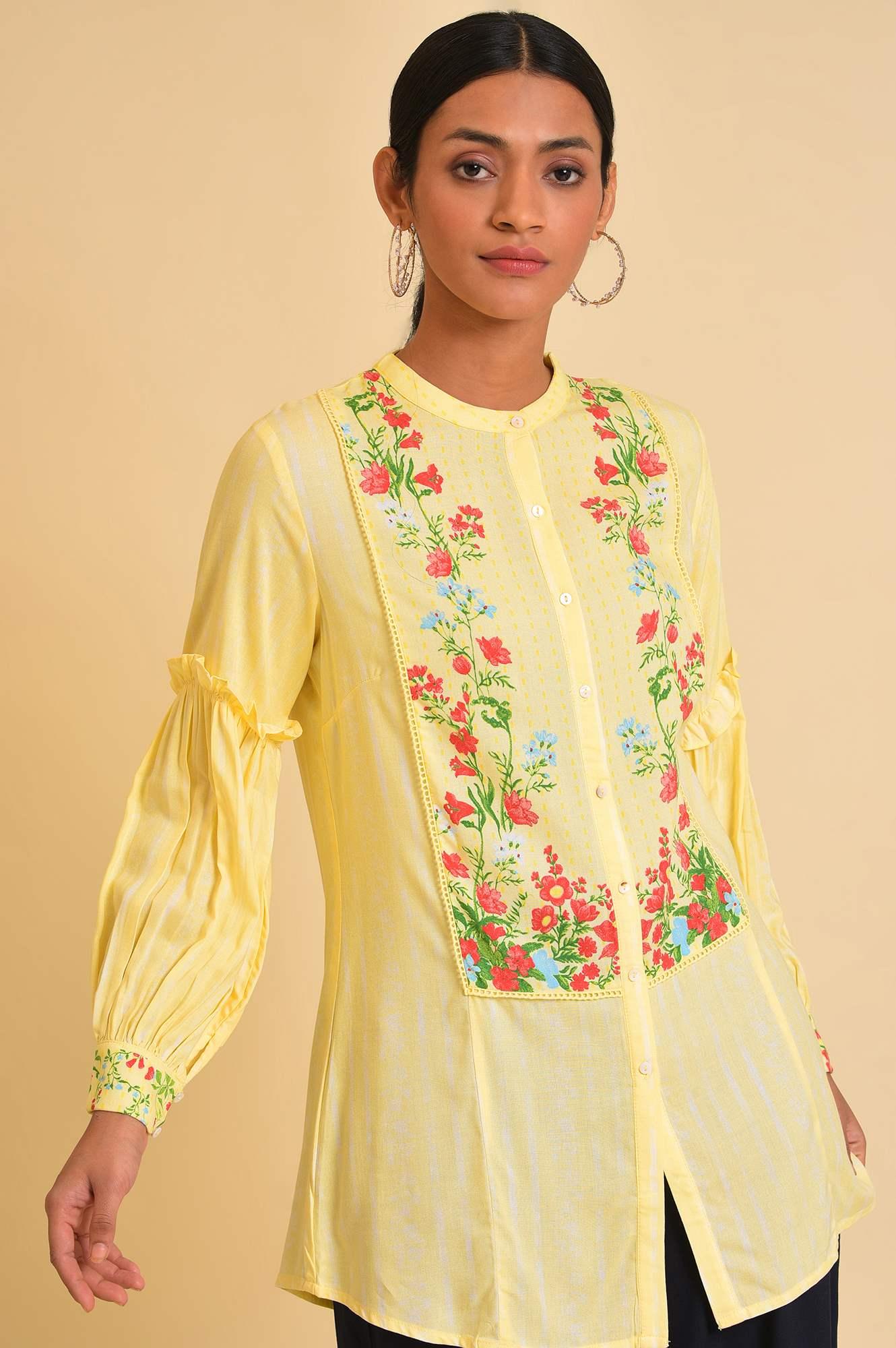 Yellow Floral Printed Top - wforwoman