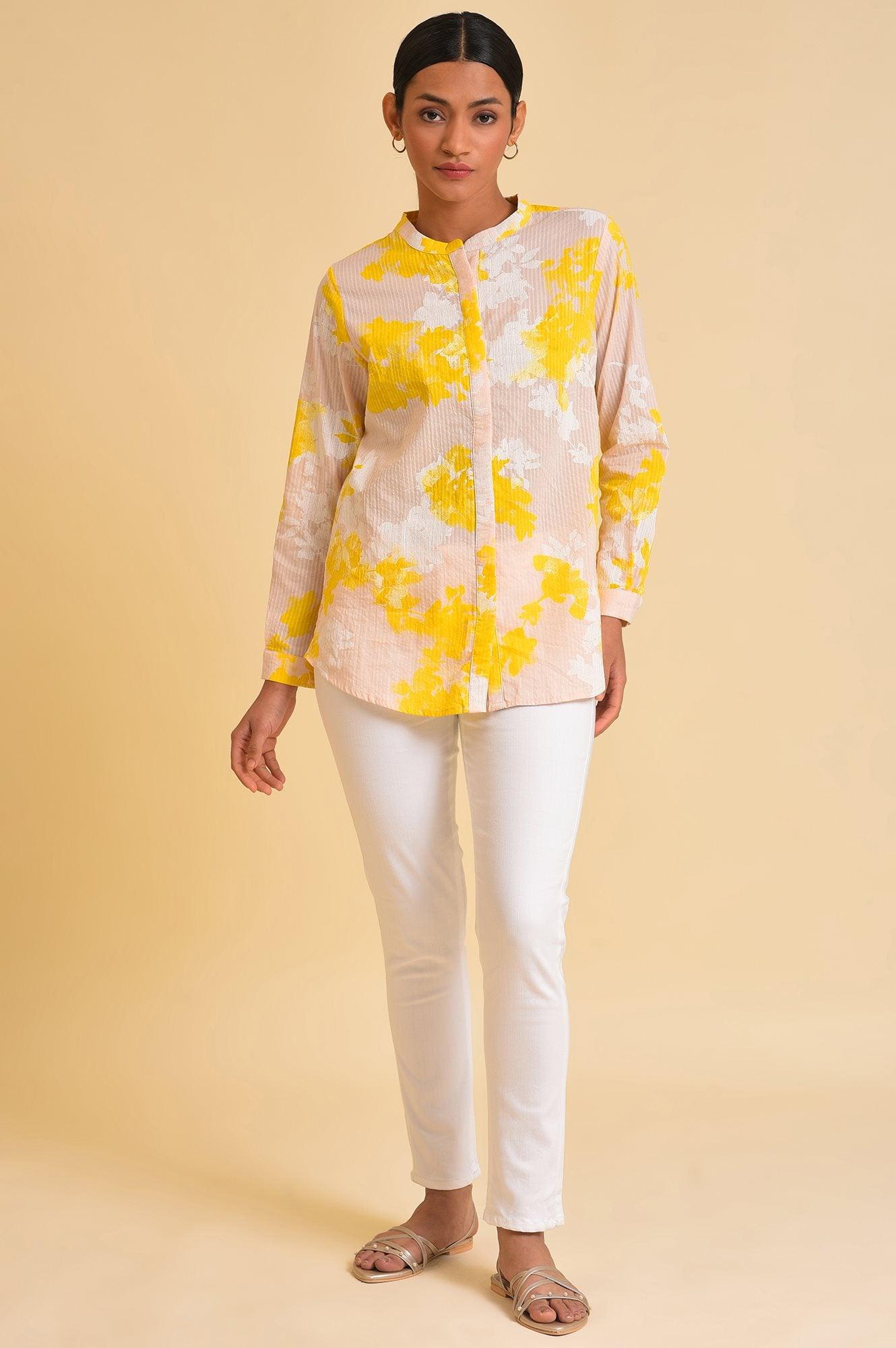 Light Pink Seer Sucker Floral Print Top - wforwoman