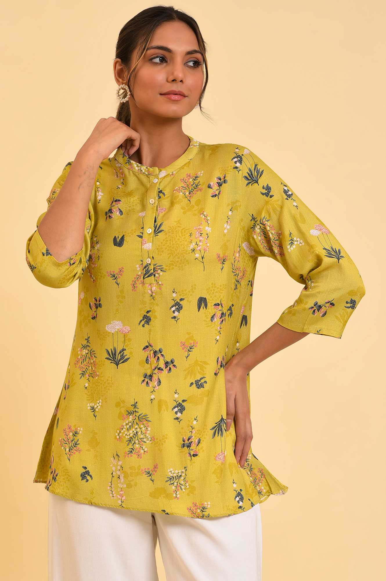 Buy Yellow Floral Straight Top Online for Woman | WforWoman