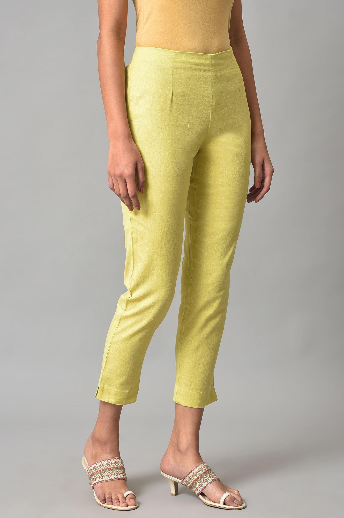 Green Solid Slim Pants - wforwoman