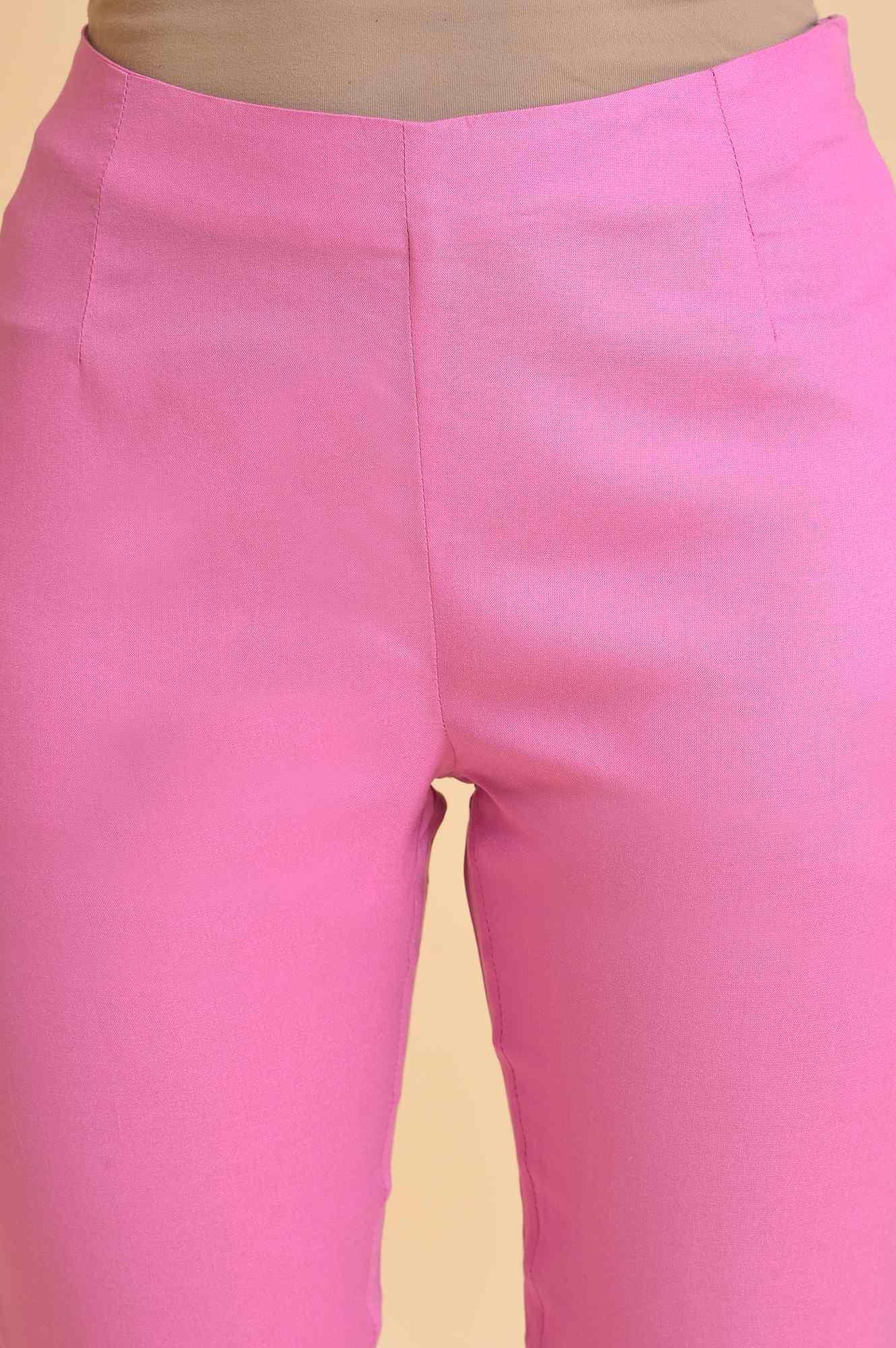 Light Pink Solid Straight Slim Pants - wforwoman
