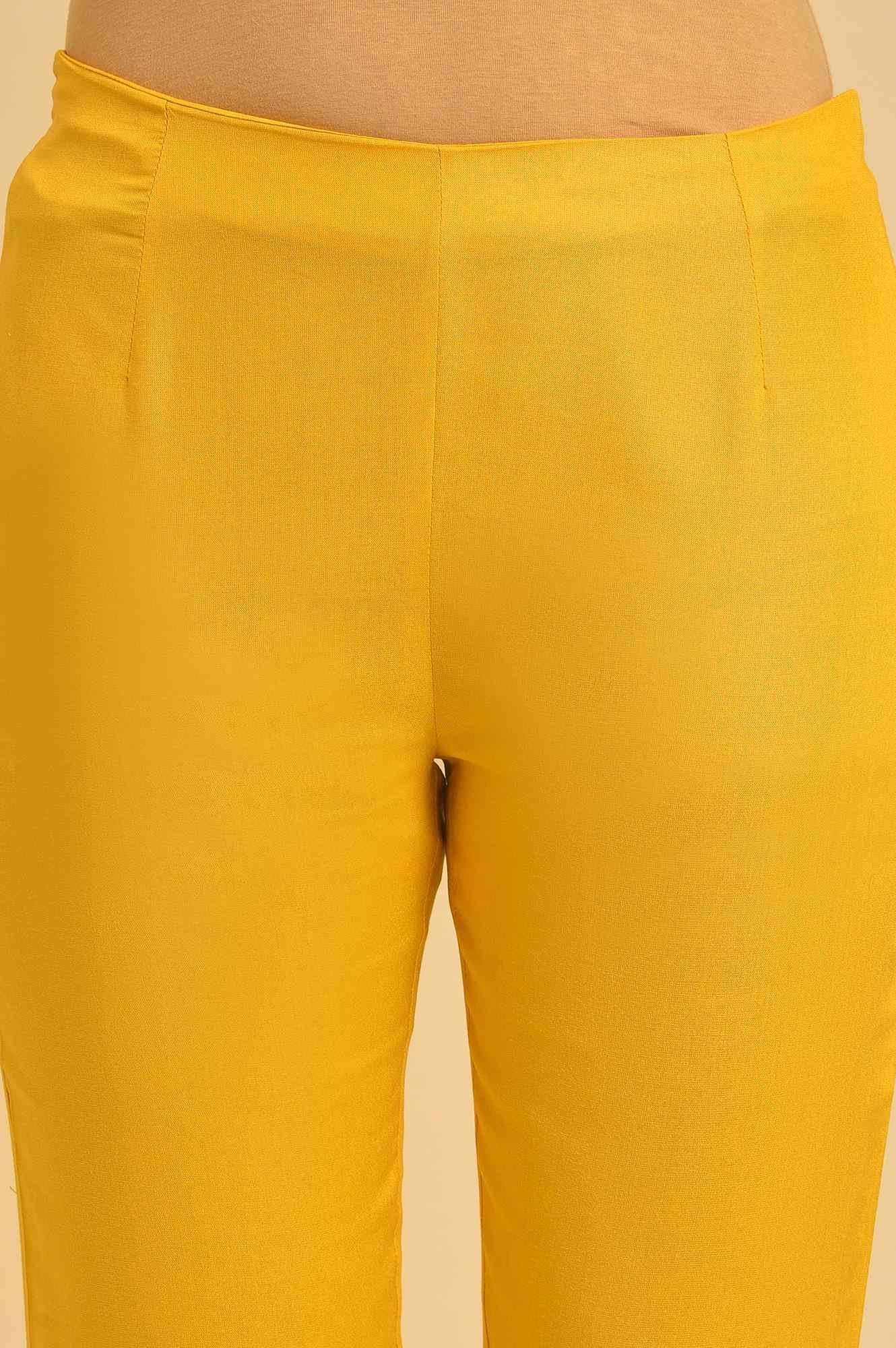 Yellow Solid Straight Slim Pants - wforwoman