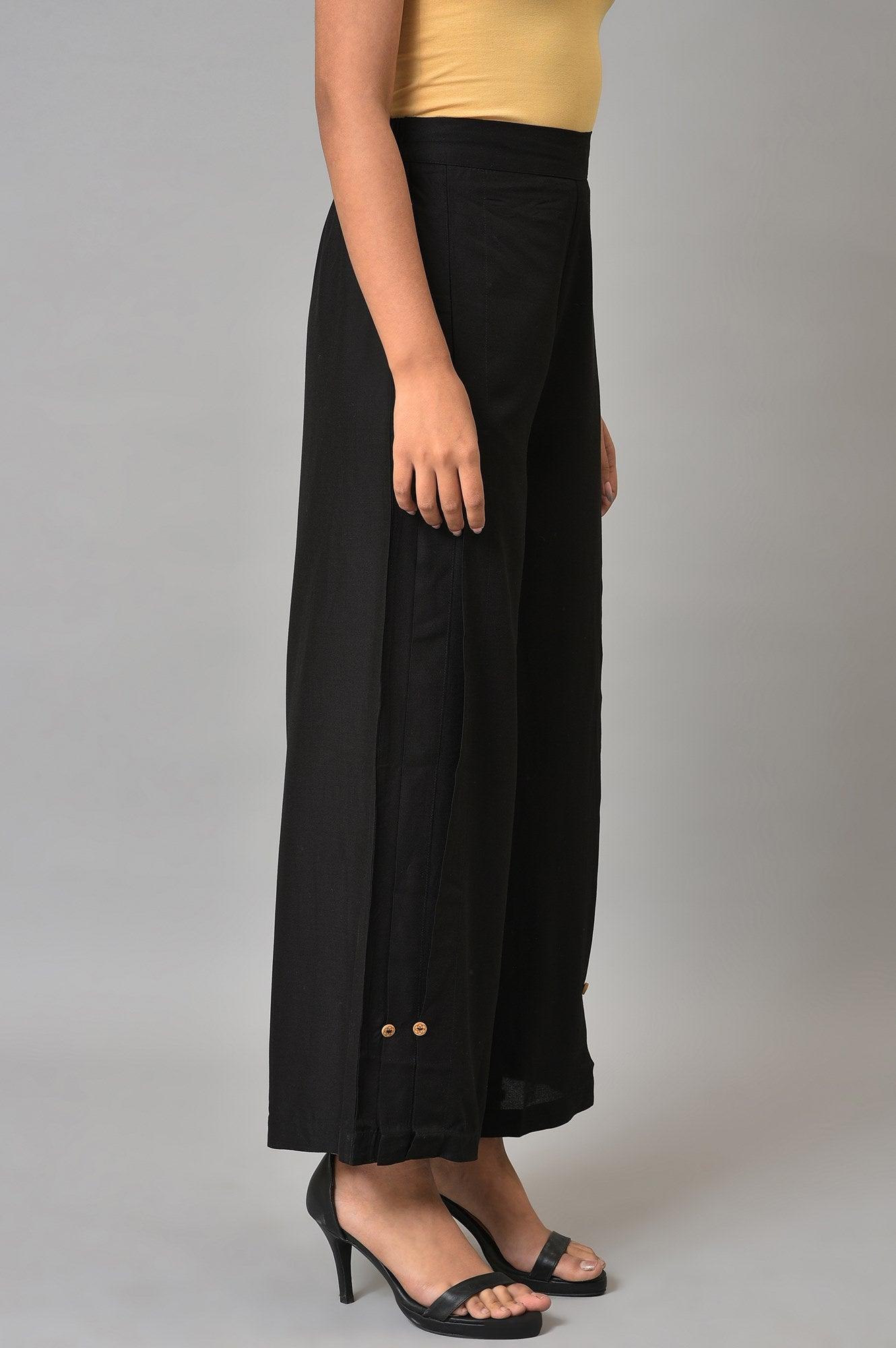 Black Side Pleated Parallel Pants - wforwoman