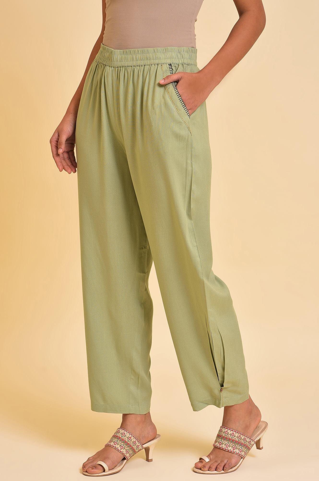 Mint Green Box Pleated Straight Pants - wforwoman