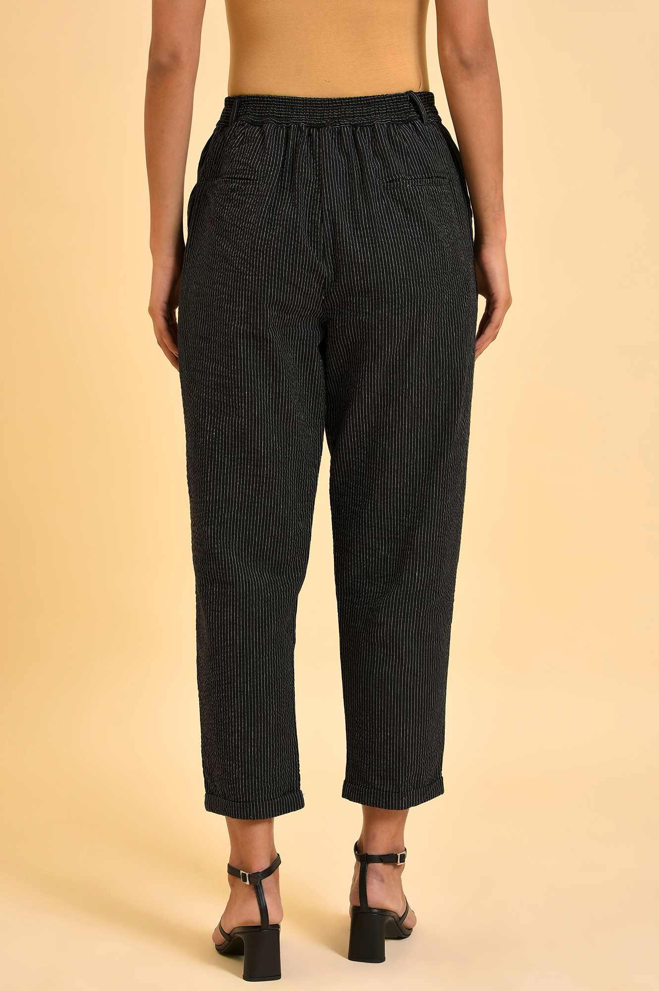 Black Yarn Dyed Fit Straight Pants - wforwoman