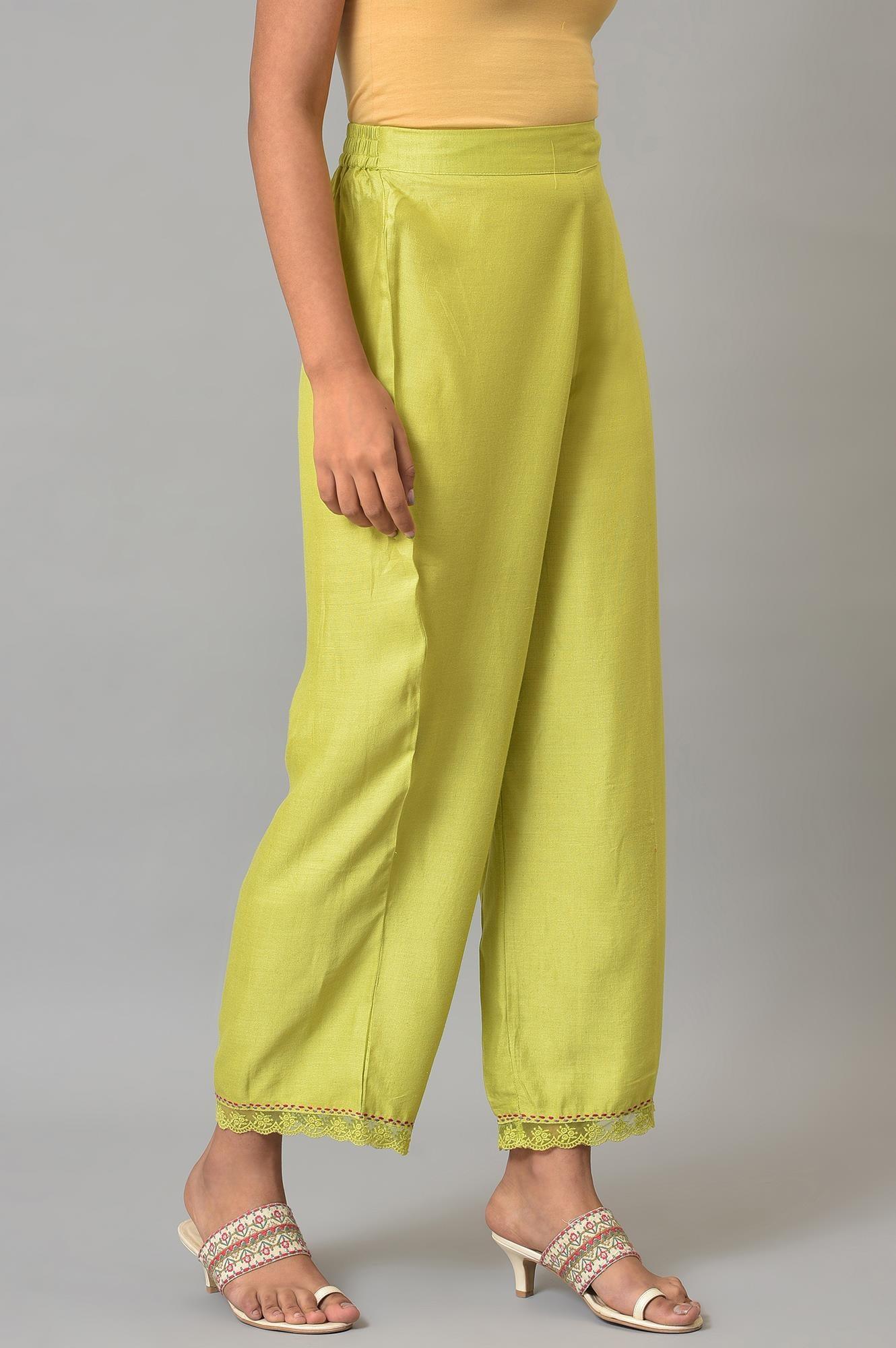 Lime Green Pants With Lace Detail - wforwoman