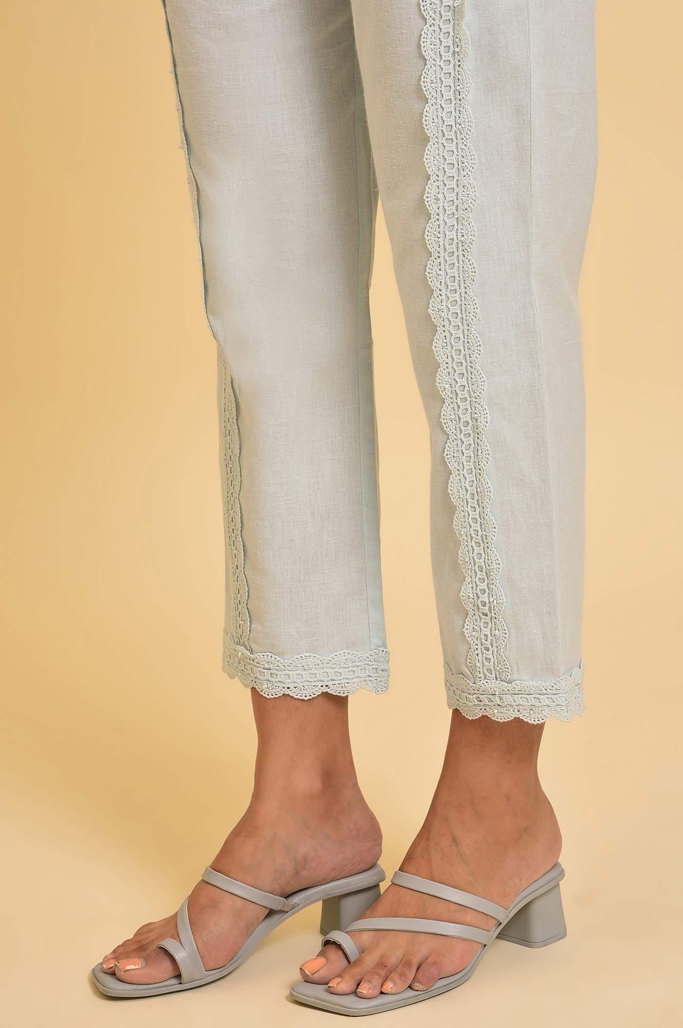 Light Blue Lace Slim Pants - wforwoman