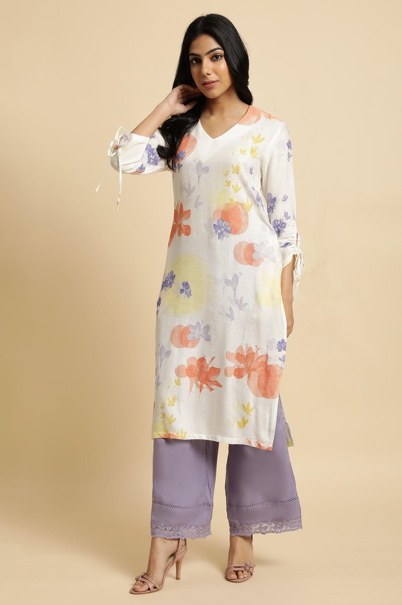 Purple Parallel Pants With Lace At Hemline - wforwoman