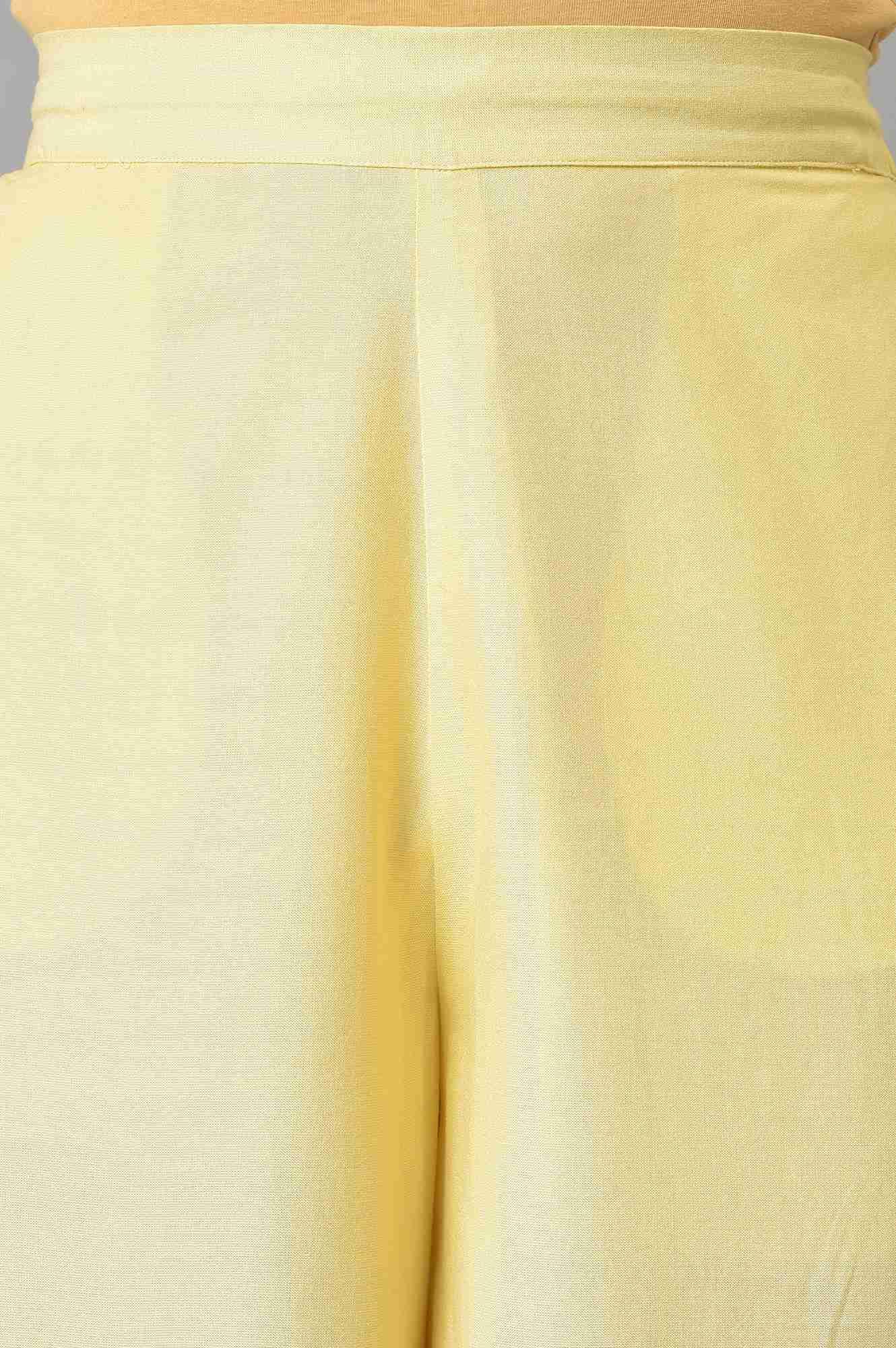 Lemonade Yellow Parallel Pants With Lace Border - wforwoman