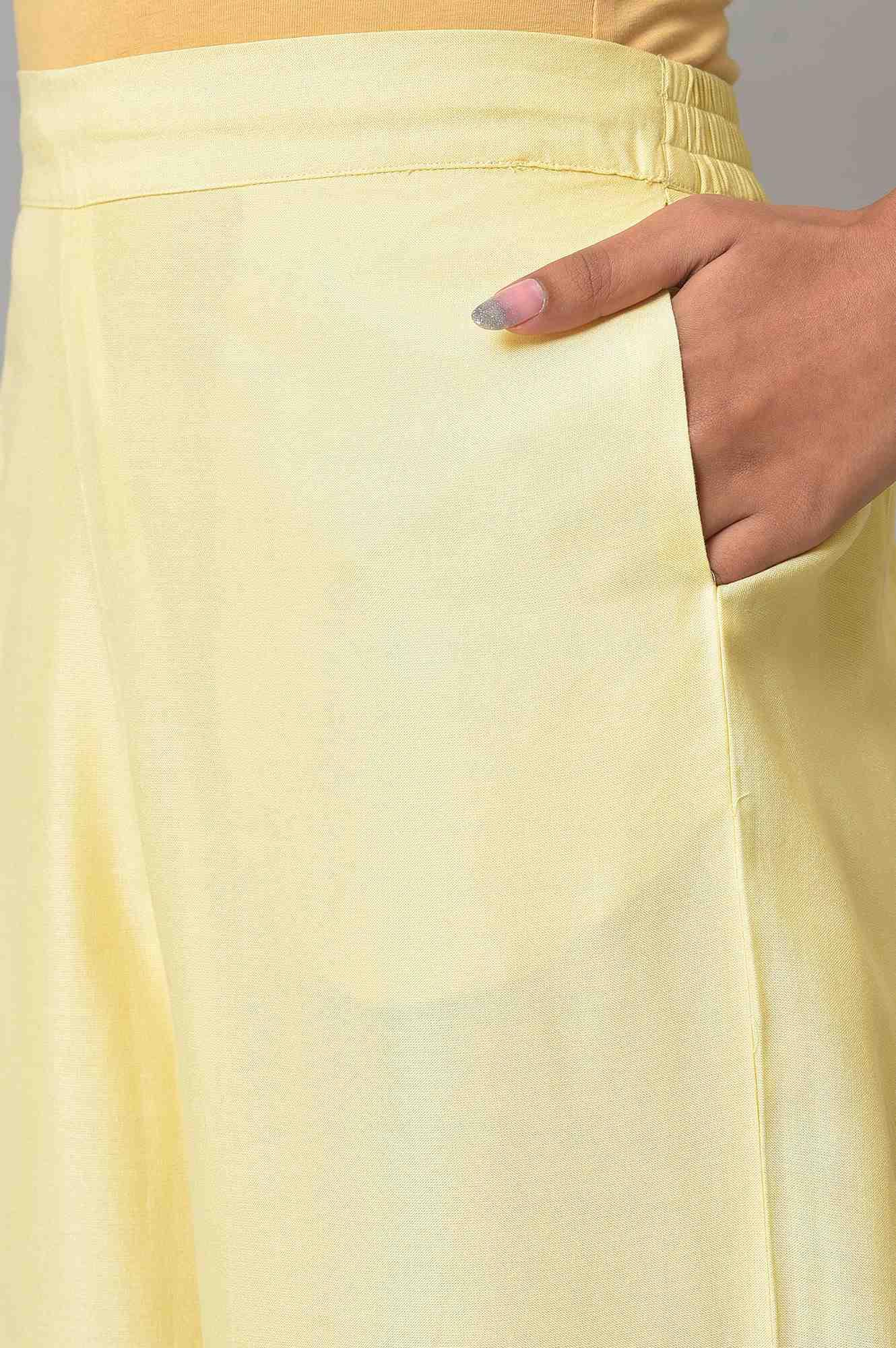 Lemonade Yellow Parallel Pants With Lace Border - wforwoman