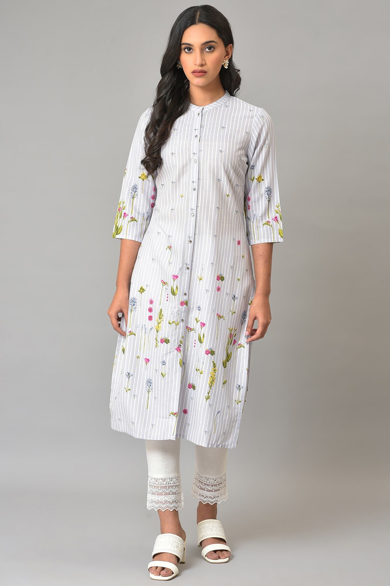 White Solid Cotton Flax Slim Pant with Embellished Hemline