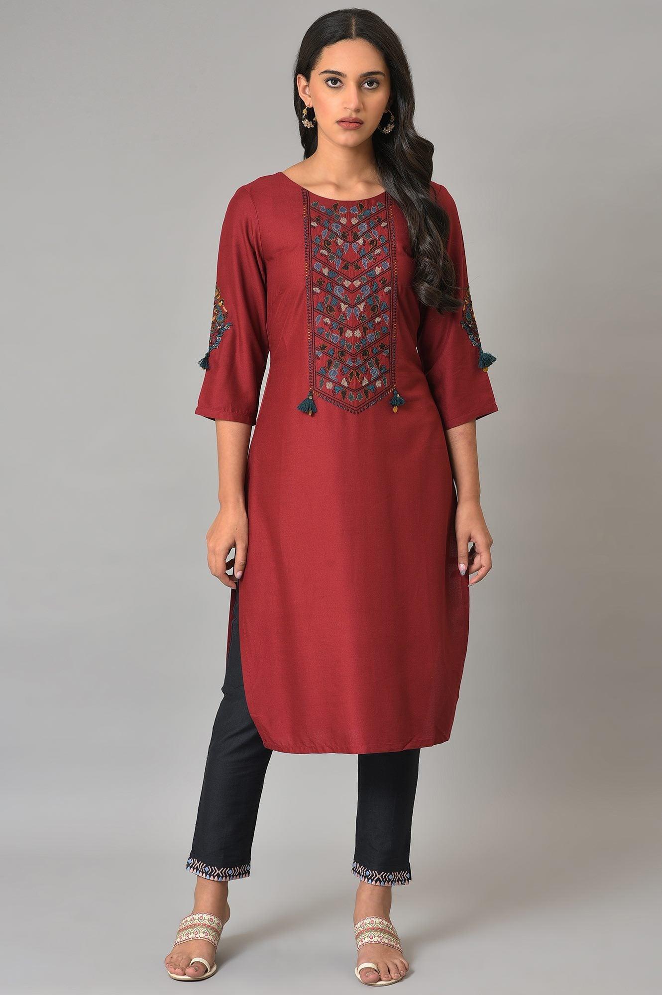 Black Slim Pants With Embroidery - wforwoman