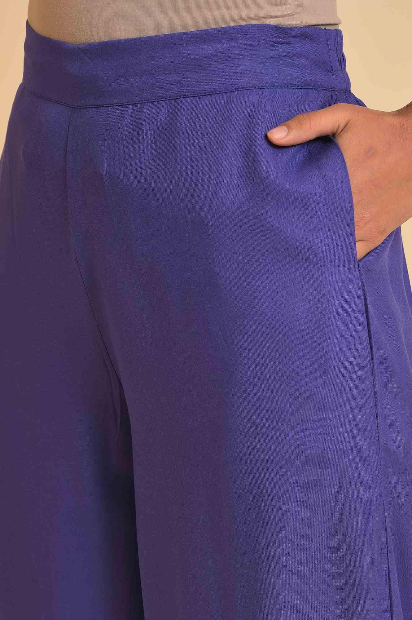 Purple Rayon Embroidered Parallel Pants - wforwoman