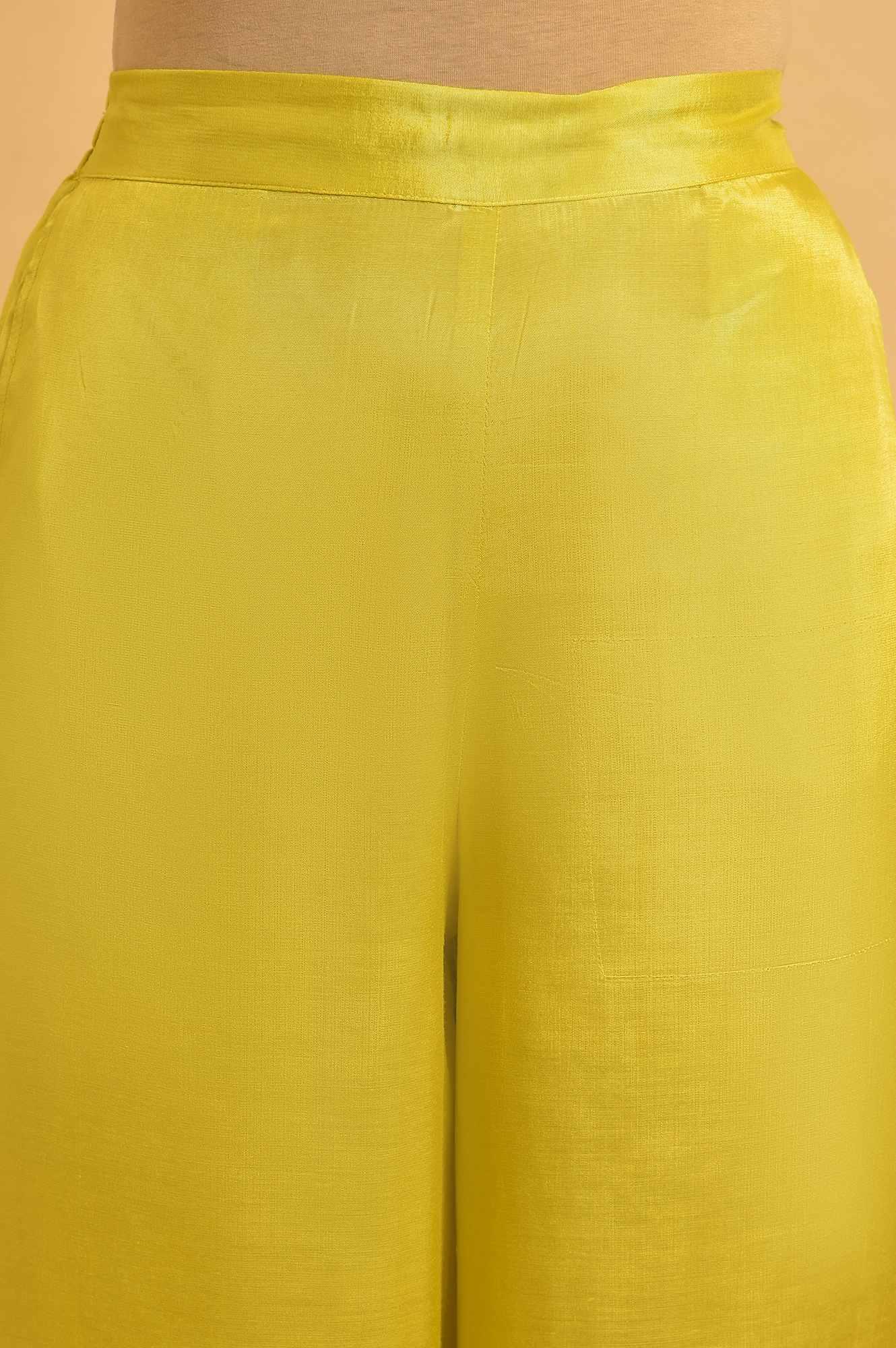 Yellow Parallel Pants With Lace And Embroidery - wforwoman