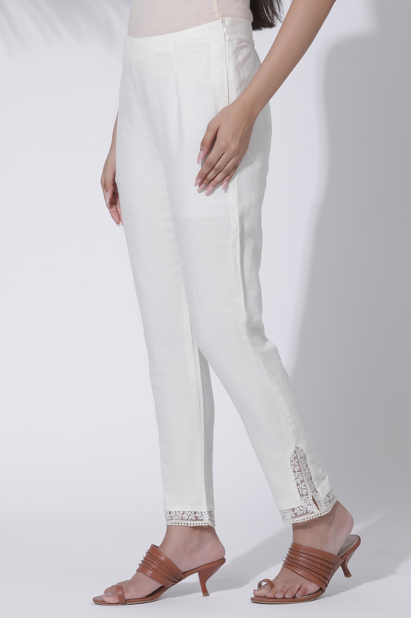 Ecru Rayon A-line Kurta and Slim Pant Set