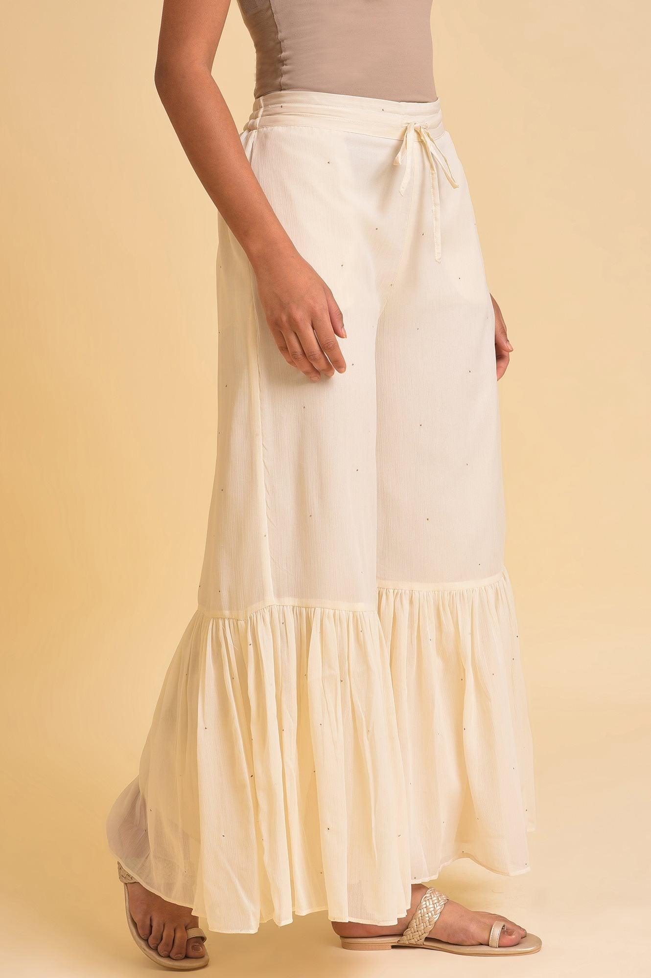 Ecru Solid Flared Sharara - wforwoman