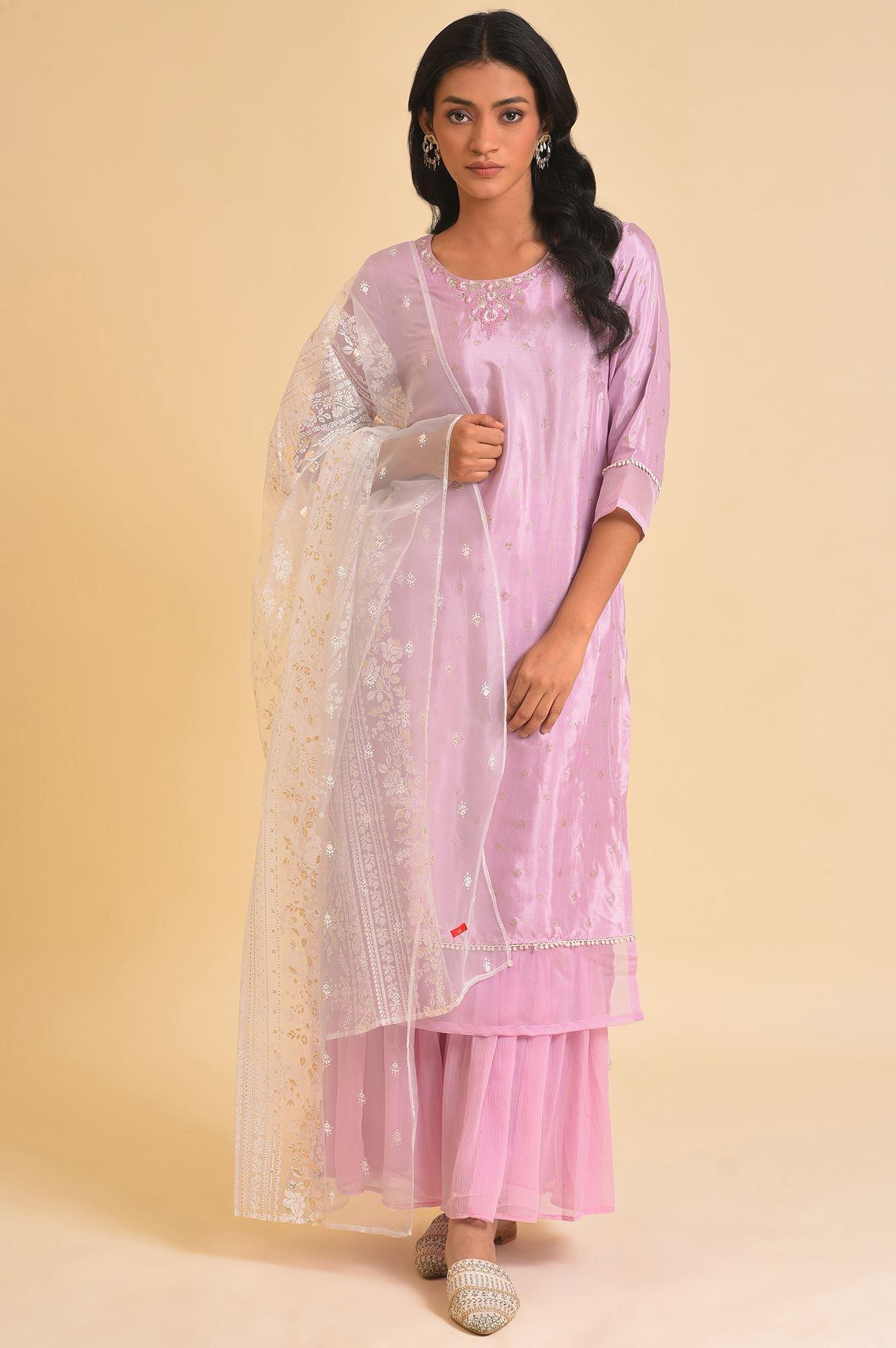 Light Purple Solid Flared Sharara - wforwoman