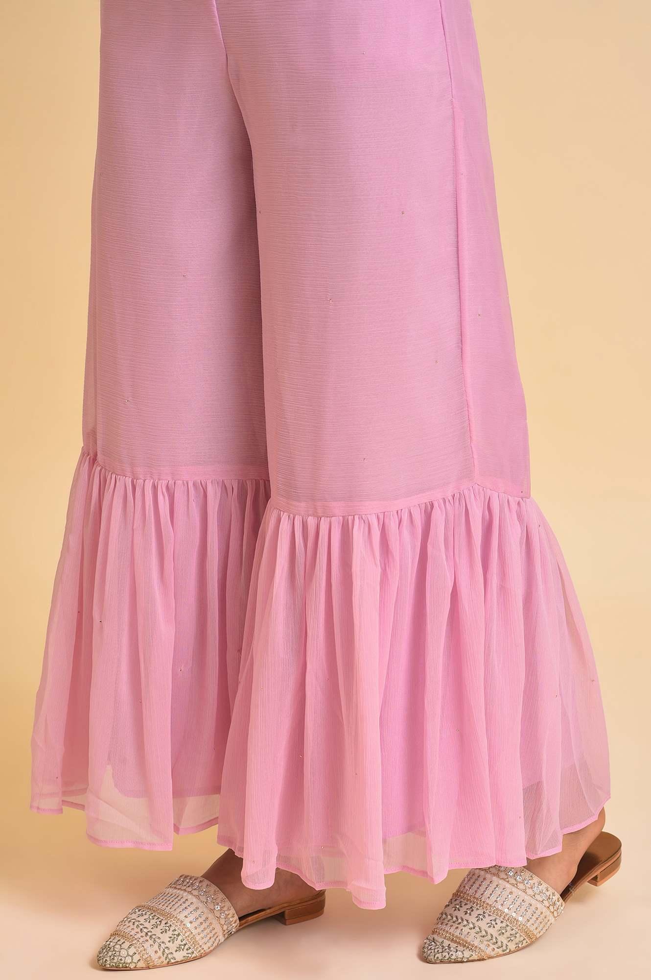 Light Purple Solid Flared Sharara - wforwoman