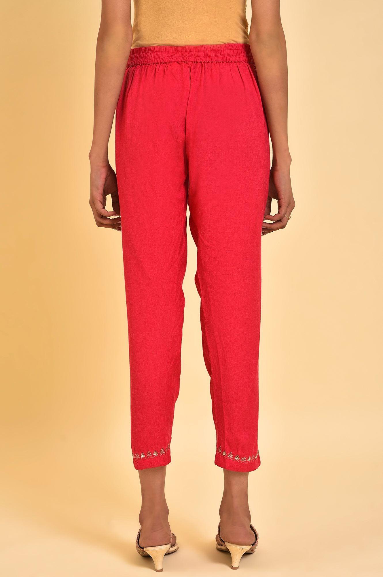 Pink Embroidered Slim Pants - wforwoman
