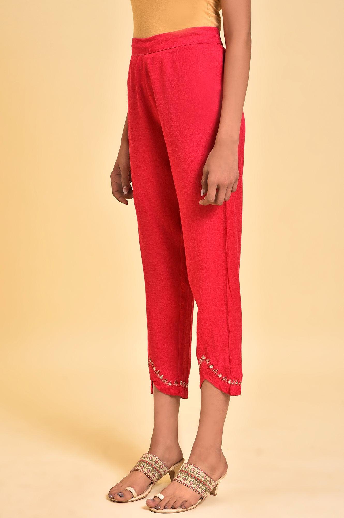 Pink Embroidered Slim Pants - wforwoman