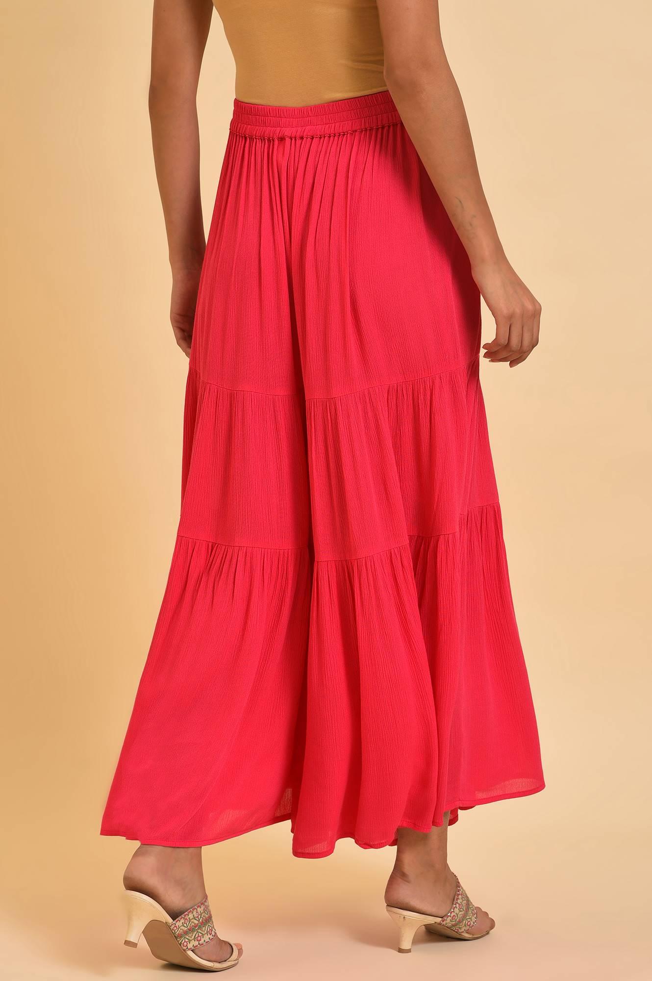 Pink Tiered Solid Sharara - wforwoman