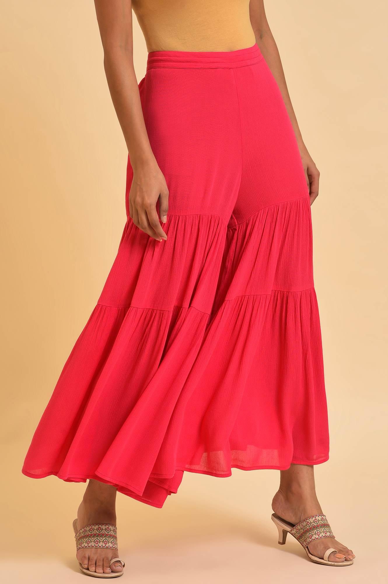 Pink Tiered Solid Sharara - wforwoman