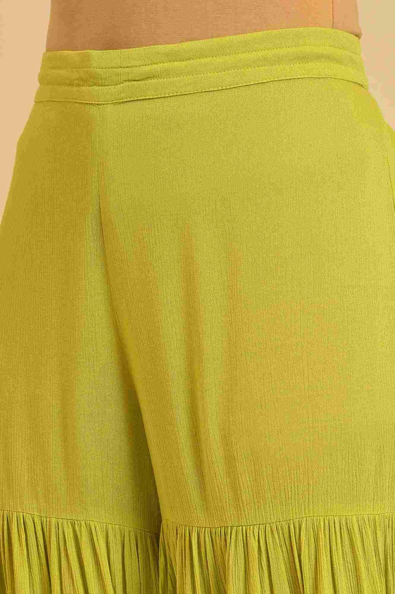 Green Tiered Solid Sharara - wforwoman
