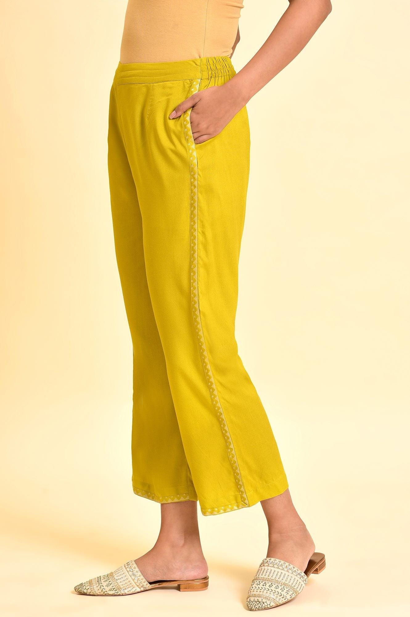 Green Lace Inserted Straight Pants - wforwoman