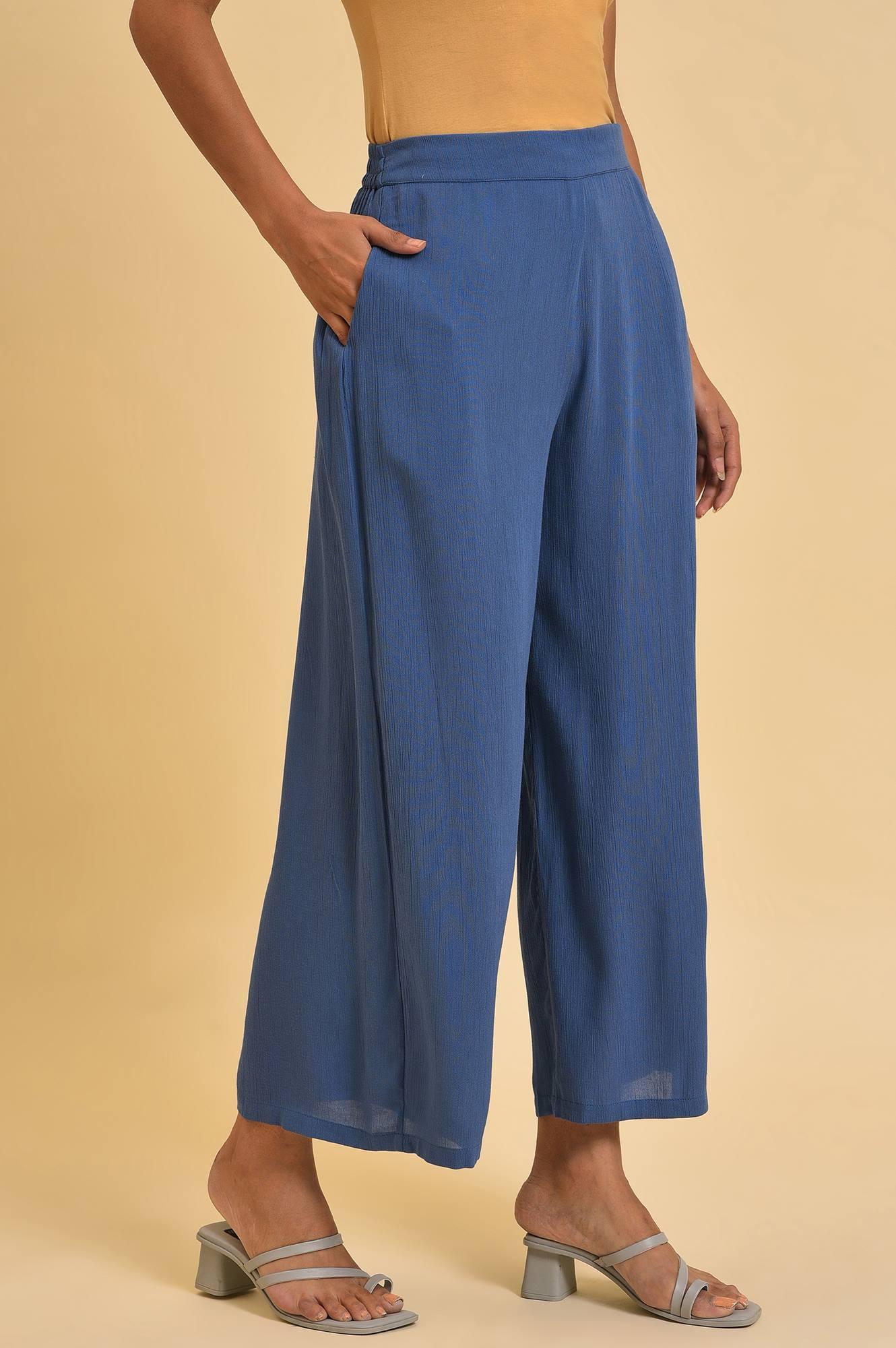 Blue Crinkle Parallel Pants - wforwoman