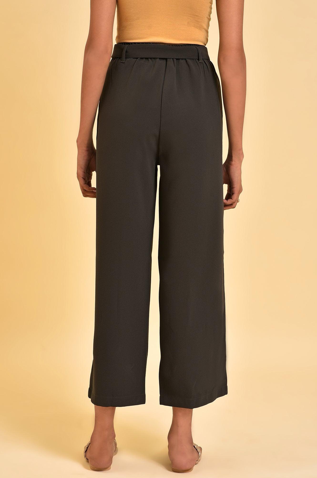 Dark Green Flared Pants With Belt - wforwoman