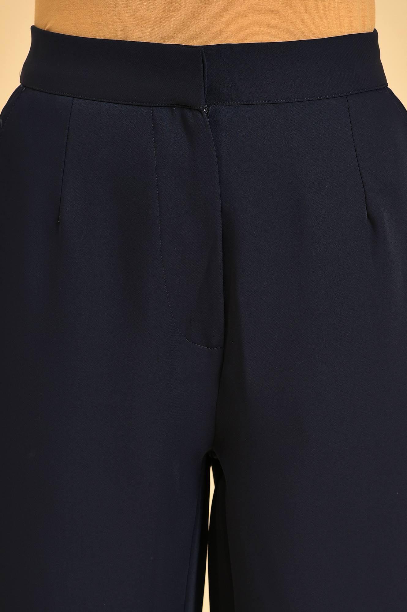 Dark Blue Straight Western Pants - wforwoman