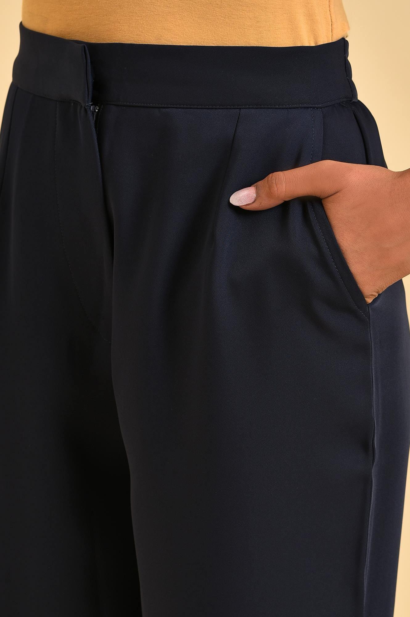 Dark Blue Straight Western Pants - wforwoman