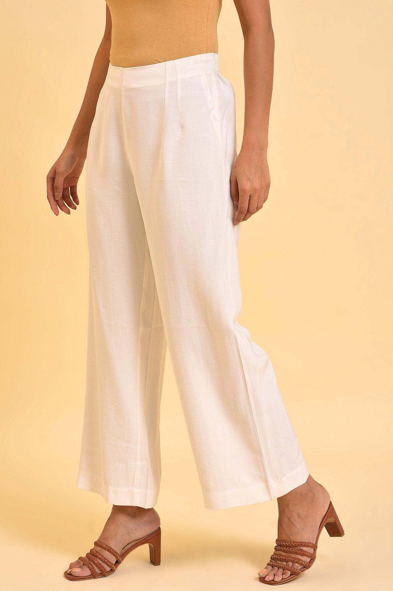 Ecru Inverted Box Pleats Flared Pants - wforwoman