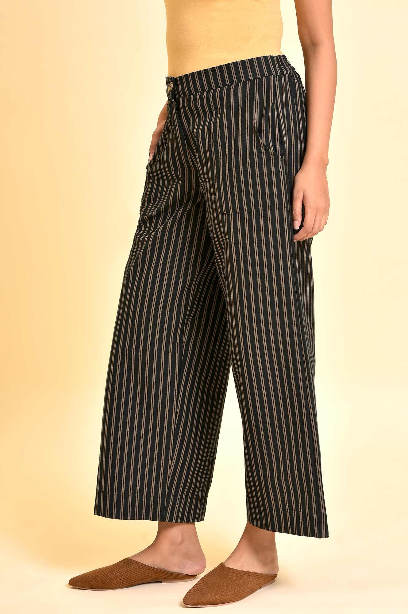 Black Striper Parallel Pants - wforwoman