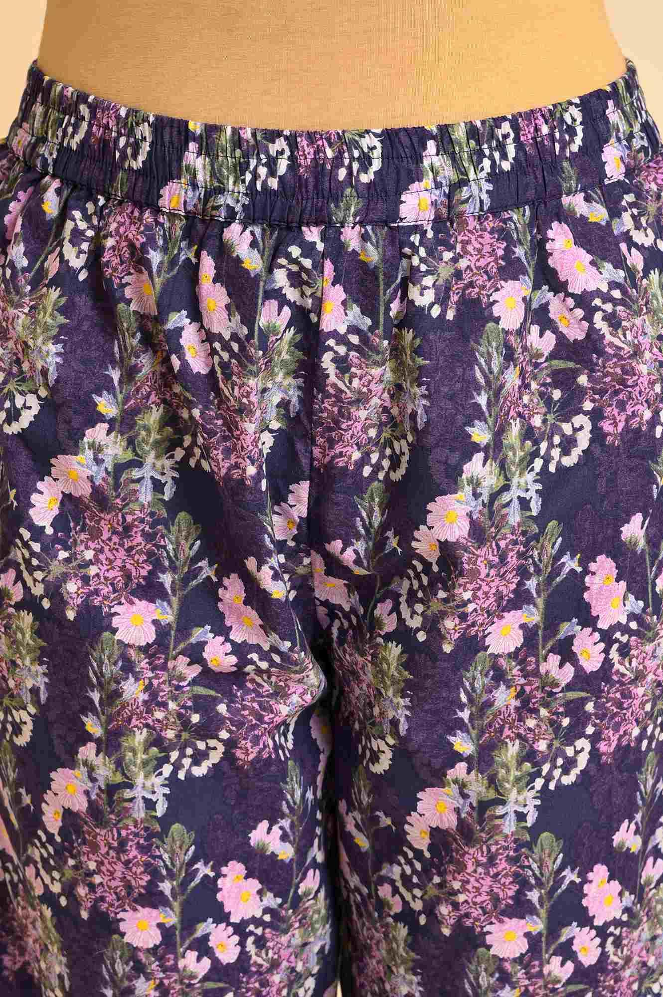 Purple Floral Printed Kurta, Pants & Dupatta Set - wforwoman