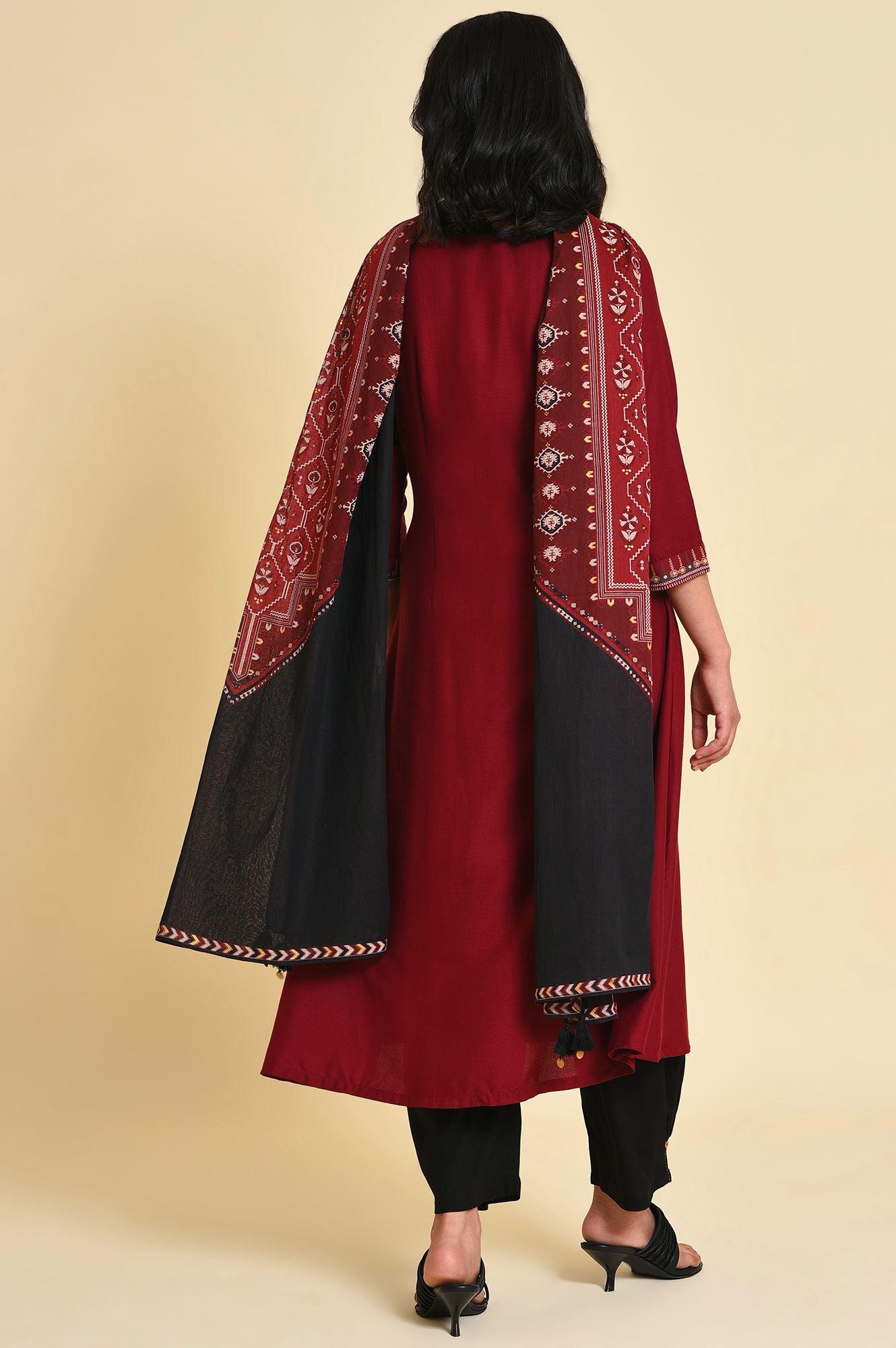 Red Mock Layer kurta Set - wforwoman