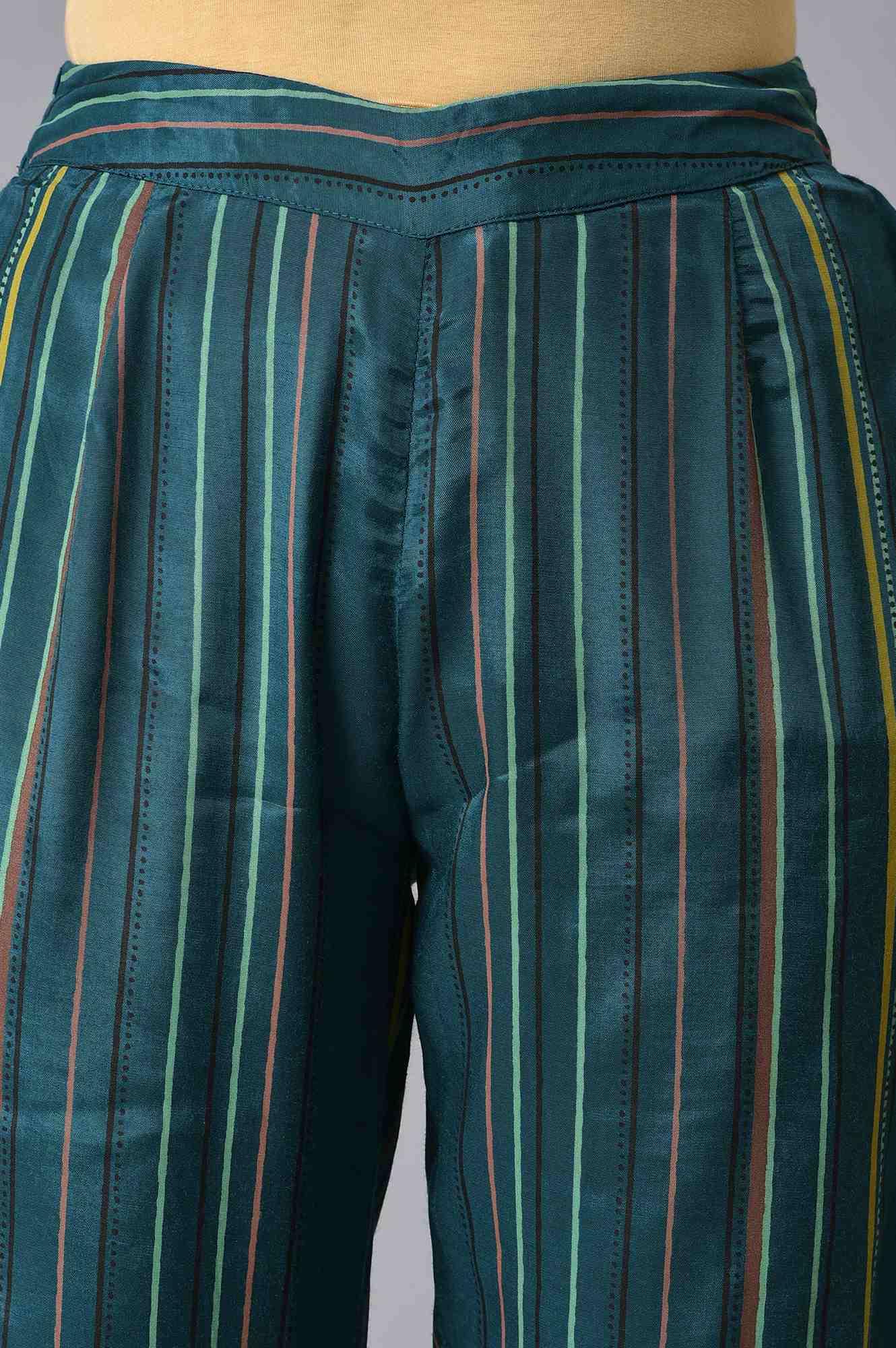 Teal Printed Embellished kurta Pant Set - wforwoman