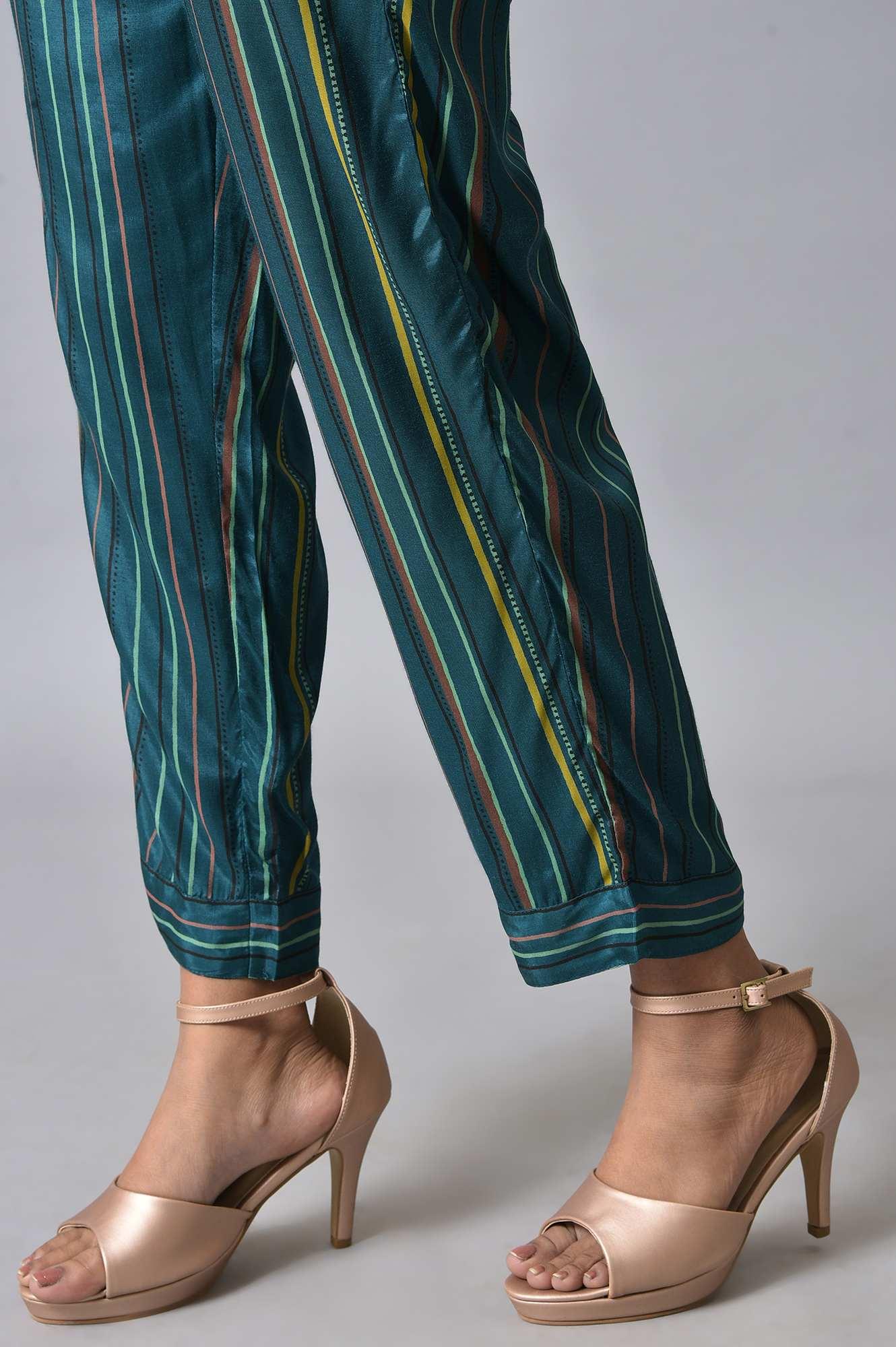 Teal Printed Embellished kurta Pant Set - wforwoman